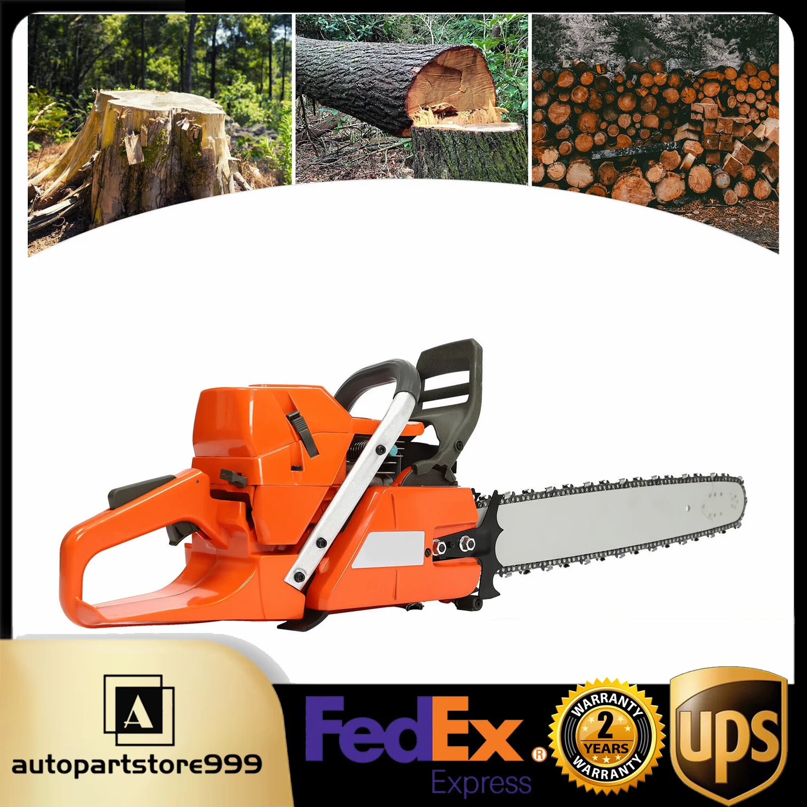 

Gasoline Power Chain Saws 24 inch Guide Bar 2 Cycle 65/72cc Gas Chainsaw Farm Garden Cutting Wood Crankcase Hand Pull Start