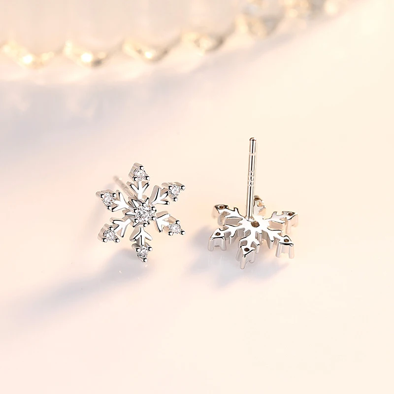 925 Sterling Silver New Jewelry Crsytal Snowflake Stud Earrings For Woman Fashion XY0236