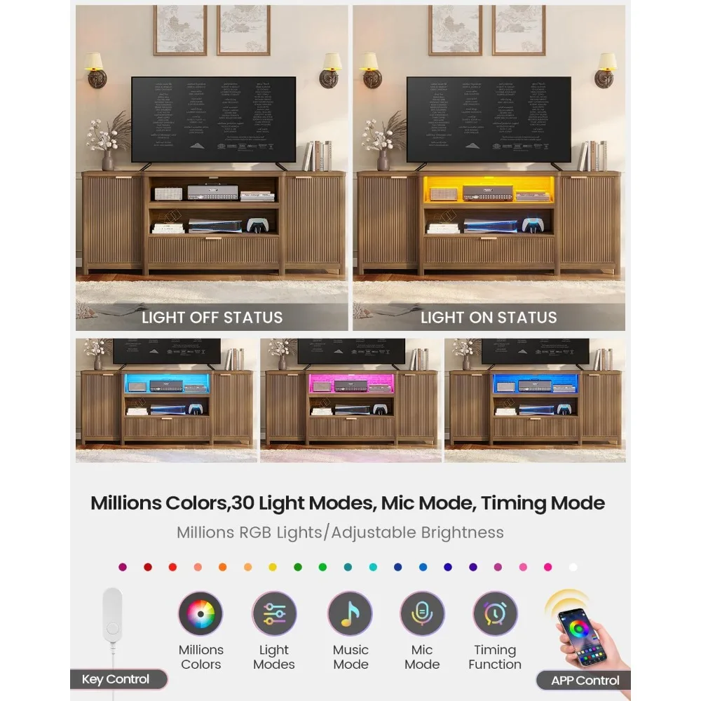 حامل تلفزيون مخدد لغرفة المعيشة، خزانة وحدة تحكم تلفزيون شديدة التحمل مقاس 71 بوصة مع مساحة تخزين ورف، تلفزيون حديث لمنتصف القرن