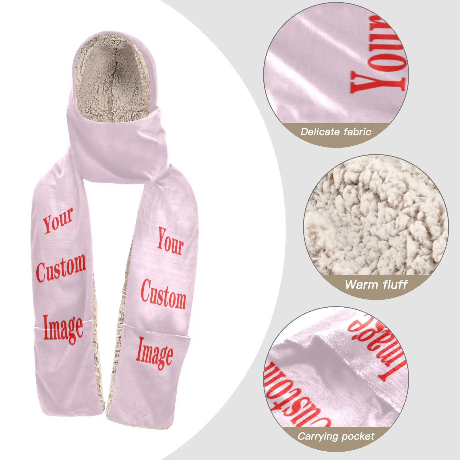 Custom Image Oor Muts Sjaal Winter Warm Vrouwen Siamese Hoodie Handschoenen Pocket Oorklep Hoed Pluche Lange Sjaal Wraps 2022 nieuwe