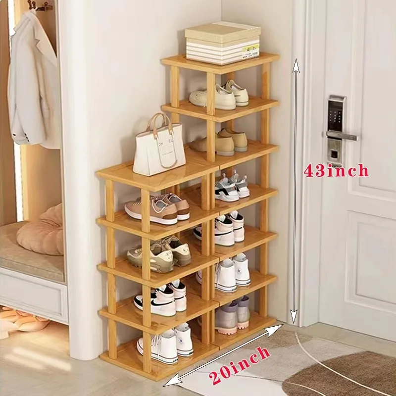 Bamboo Shoe Rack 12 Tier- Vertical Shoe Rack for Small Spaces, Tall Narrow Shoe Rack Organizer for Closet Entryway Corner