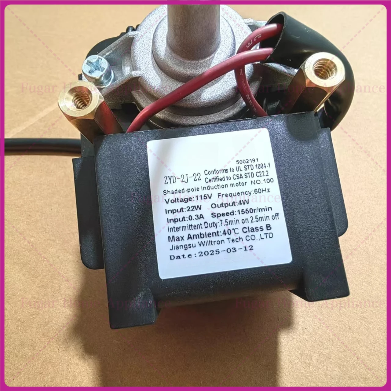 Refrigeration Fan Input 22W Output 4W 1550RPM 115V Freezer Fan ZYD-2J-22 Series Shaded-Pole Motor