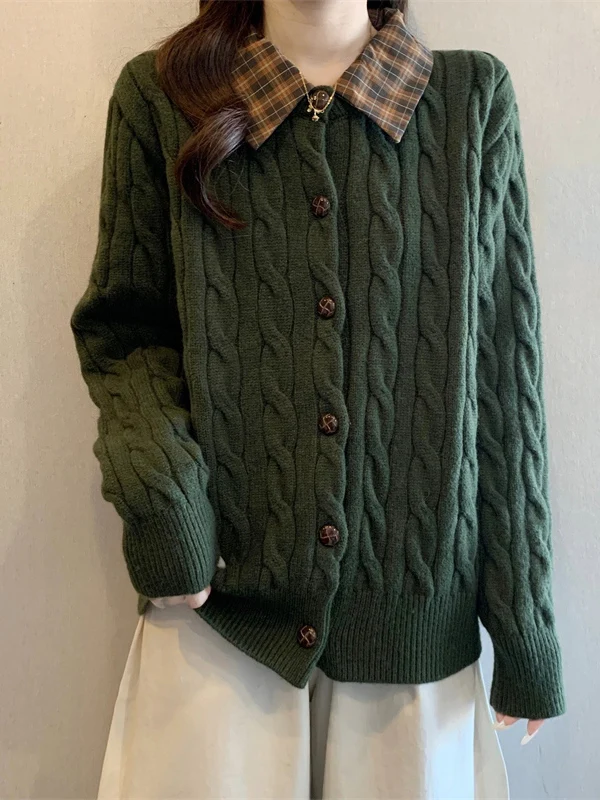 

Green Knitted Sweater Coat Women's Shoulder Length Outerwear Loose Fit Long Sleeve Winter Fashion Casual Style Online Exclusive