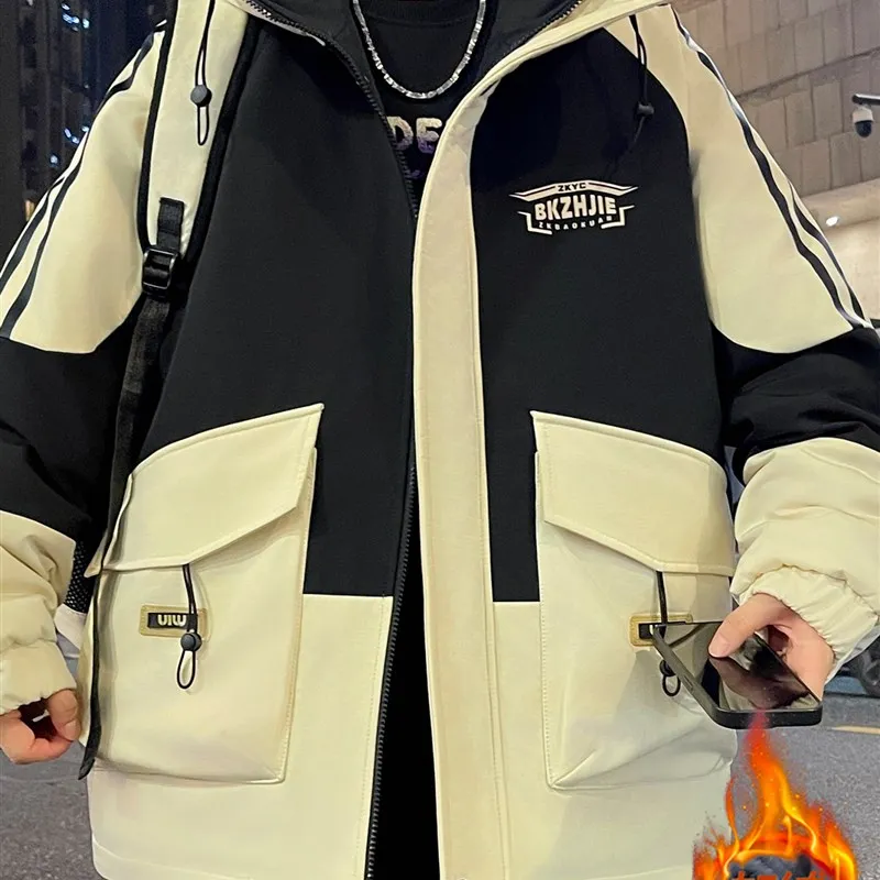 

Thiened Fce Autumn Winter Jaet for Men's Casual Sle with Hood Warm And Comfortable Cotton Coat for Teenagers And Stu...