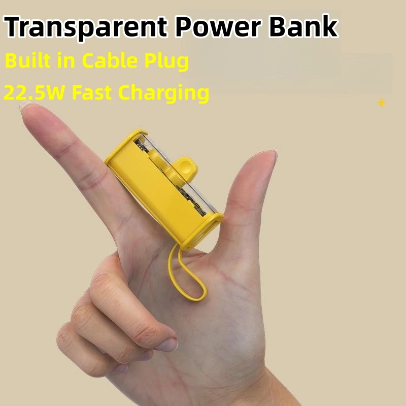 

Transparent Mini Power Bank USB C External Battery 22.5W Fast Charging Powerbank for iPhone 15 Xiaomi Samsung Portable Charger