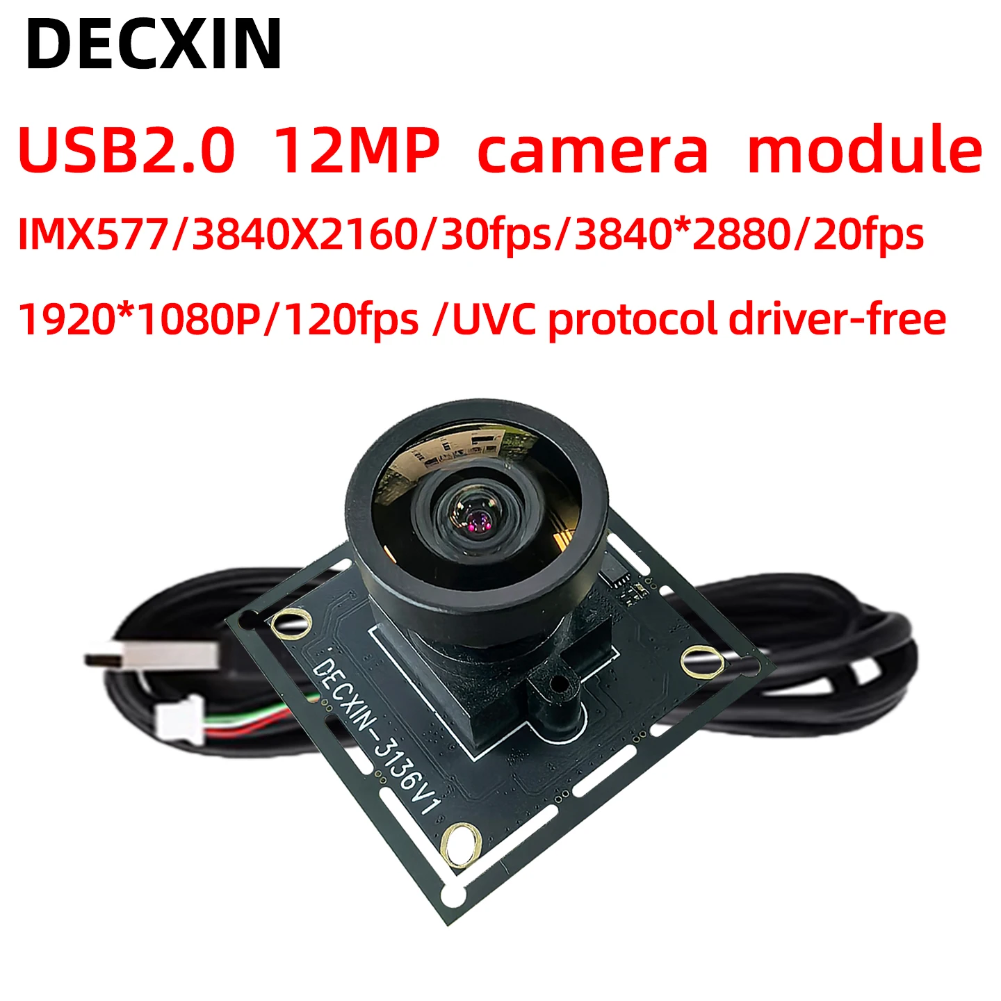 IMX577 12MP 4K HD USB Camera Module Industrial Camera Video Conference NO Distortion