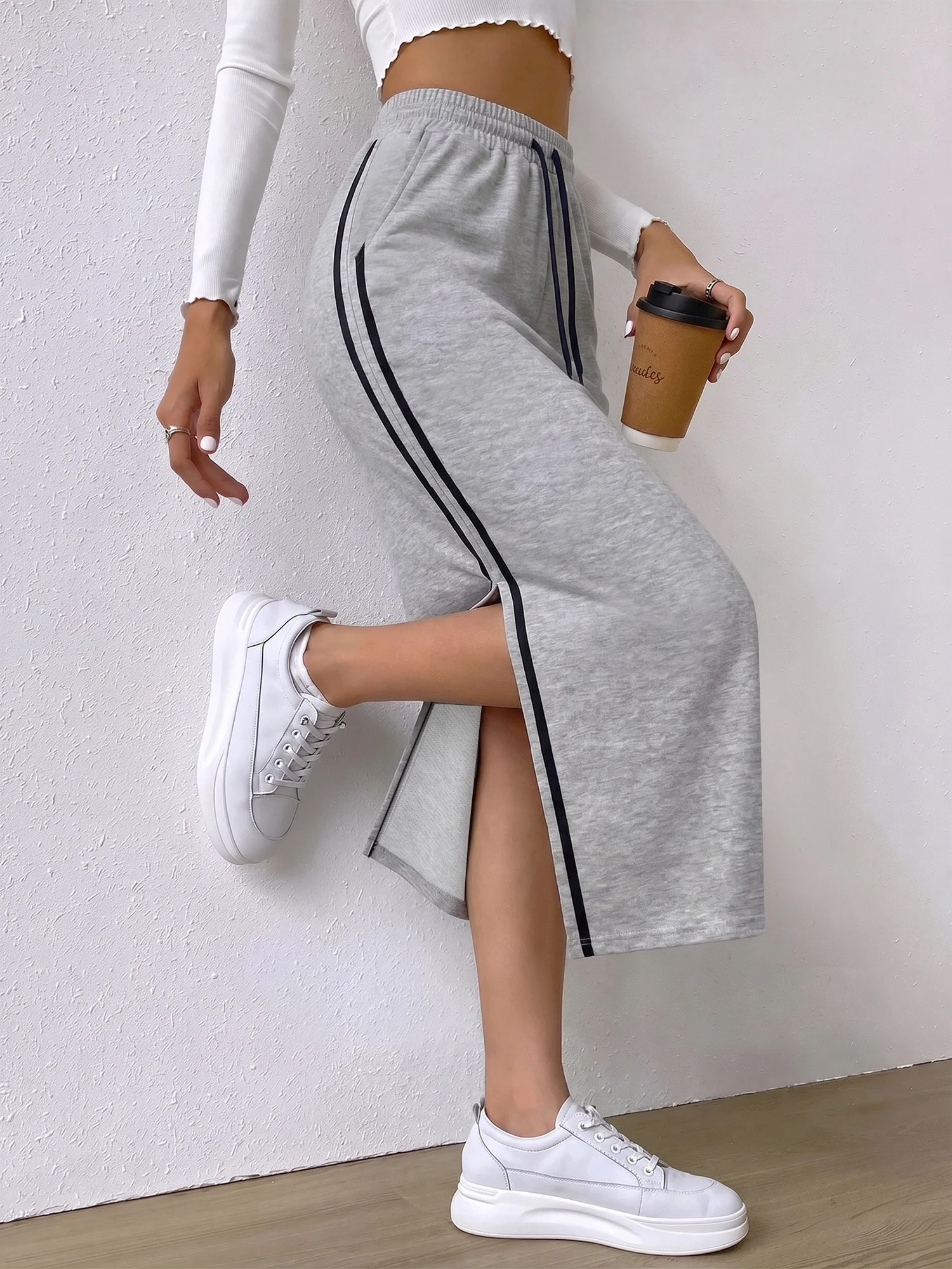 Comfort Travel Athleisure Midi Skirt, Side Pockets, Camping Trip & Coastal Walking Leisure Wear