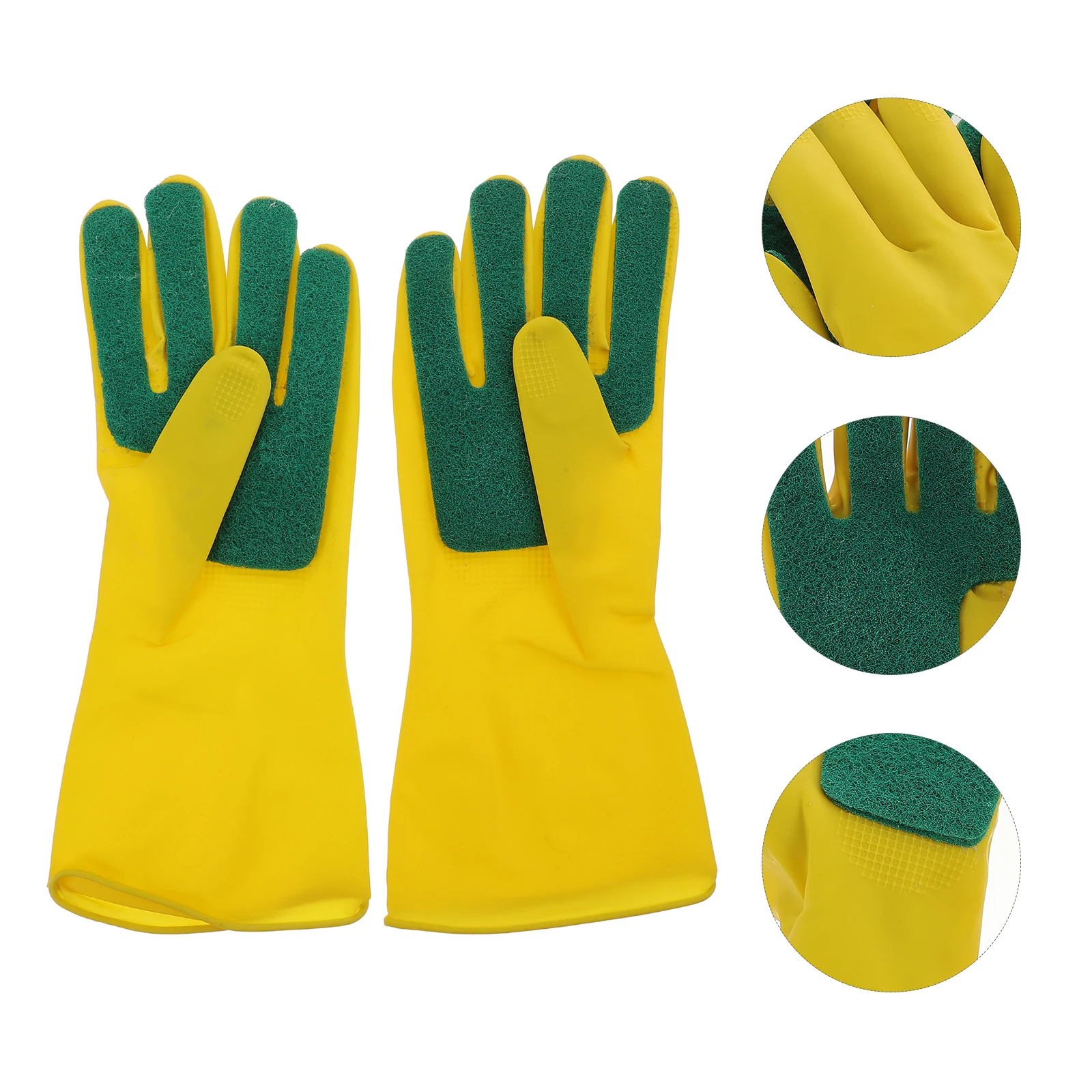 

Cleaning Gloves Kitchen Dishwashing Non-slip Rubber Latex Work Housework Scouring Pad Premium Materials Reusable