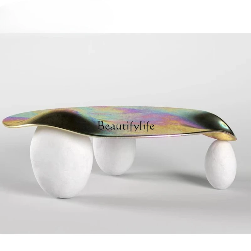 04Superior small apartment living room round coffee table water ripple coffee table light luxury modern