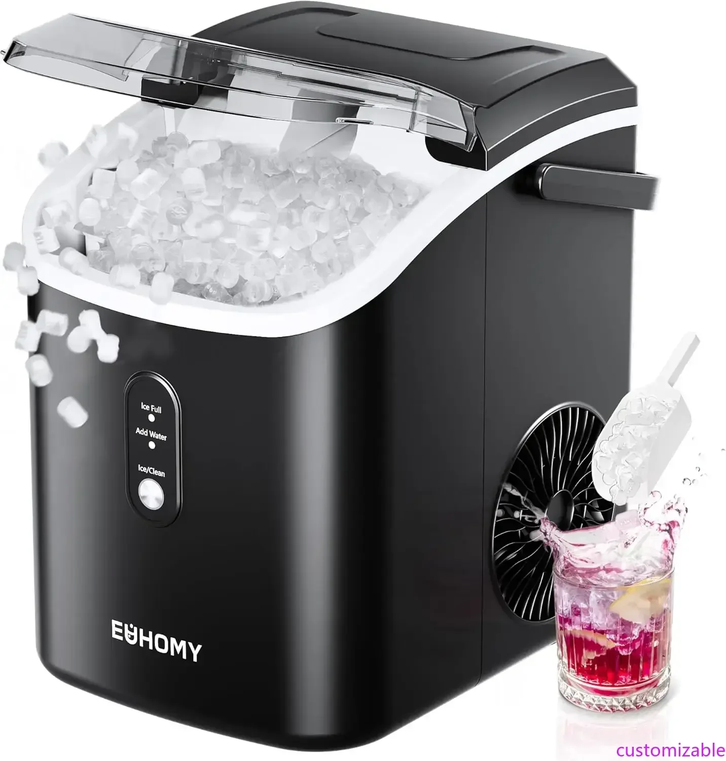 

Настольный льдогенератор Nugget Ice Maker с ручкой, готовность за 6 минут, 34 фунта льда в день, съемная верхняя крышка, функция самоочистки, портативный