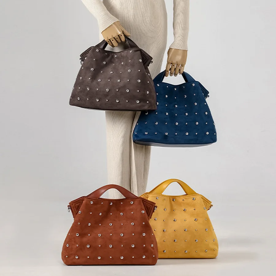 

Fashion Rivet Tote Bag Designer Women Handbags Casual Punk Style Nylon Shoulder Crossbody Bag 2025 New Arrival