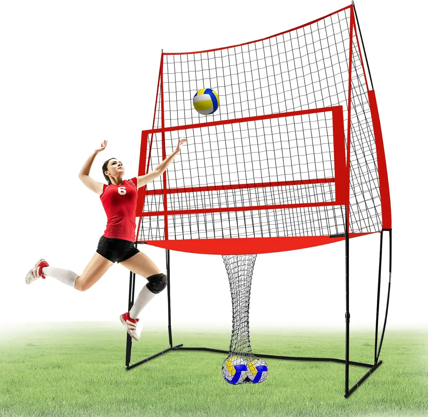 Volleyball Training Equipment Net for Backyard Hitting Serving Passing, Portable Volleyball Practice Net Station with