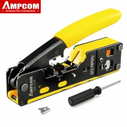 AMPCOM EZ-Type RJ45 Network Crimper - Crimp/Cut LAN CAT8/7/6A/6/5E (STP/UTP/With Tail Clip) & RJ11/12 TEL Modular Cable (AM-718)