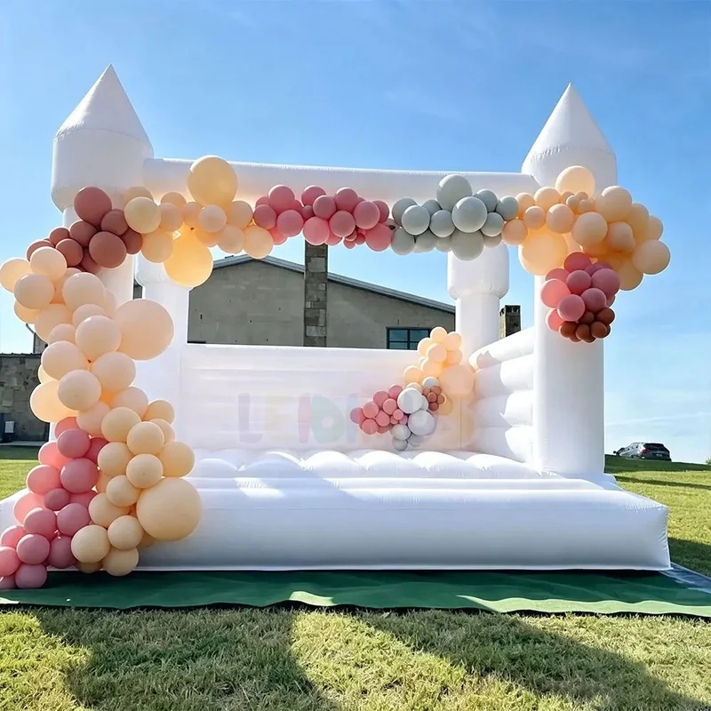 Commercial Party Rental White Bounce House with Ball Pit Wedding Bouncer Inflatable Castle Water Slide Pool