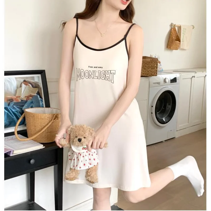 150kg Extra Large Size Sweet Suspender Nightdress Women\'s Loose Home Clothes Summer Thin Pajama Can Be Worn Outside Loungewear