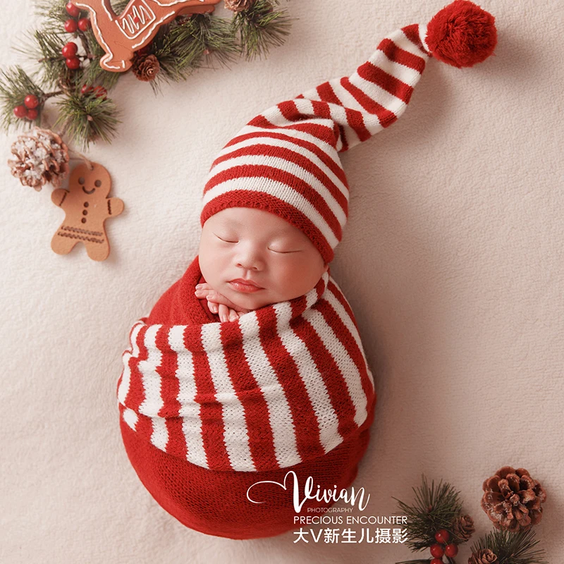 Newborn Photography Props Christmas Themed Pine Needle Gingerbread Man Decoration For Boys Girls Photo 2 Color Wrap Accessories