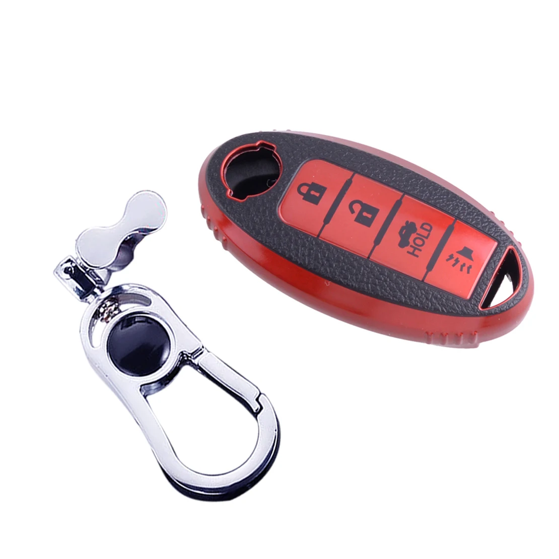 New 4 Buttons Smart Key Fob Cover Case Holder with Keychain Red Fit for Nissan Rogue Qashqai Titan Altima Infiniti Q30 Q50 QX60 view 2