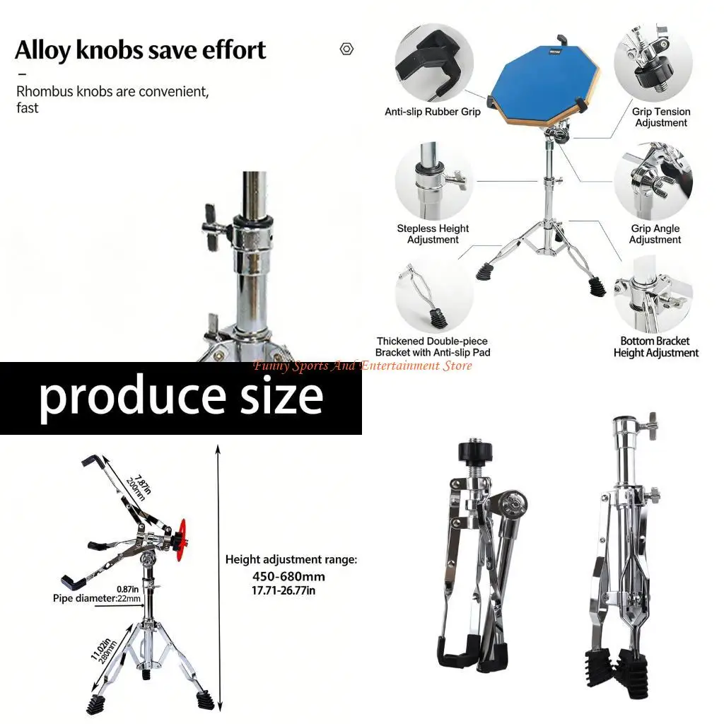 C4DE Snares Drum Stand Dumb Drum Shelf Adjustable Practice Pad Support Portable