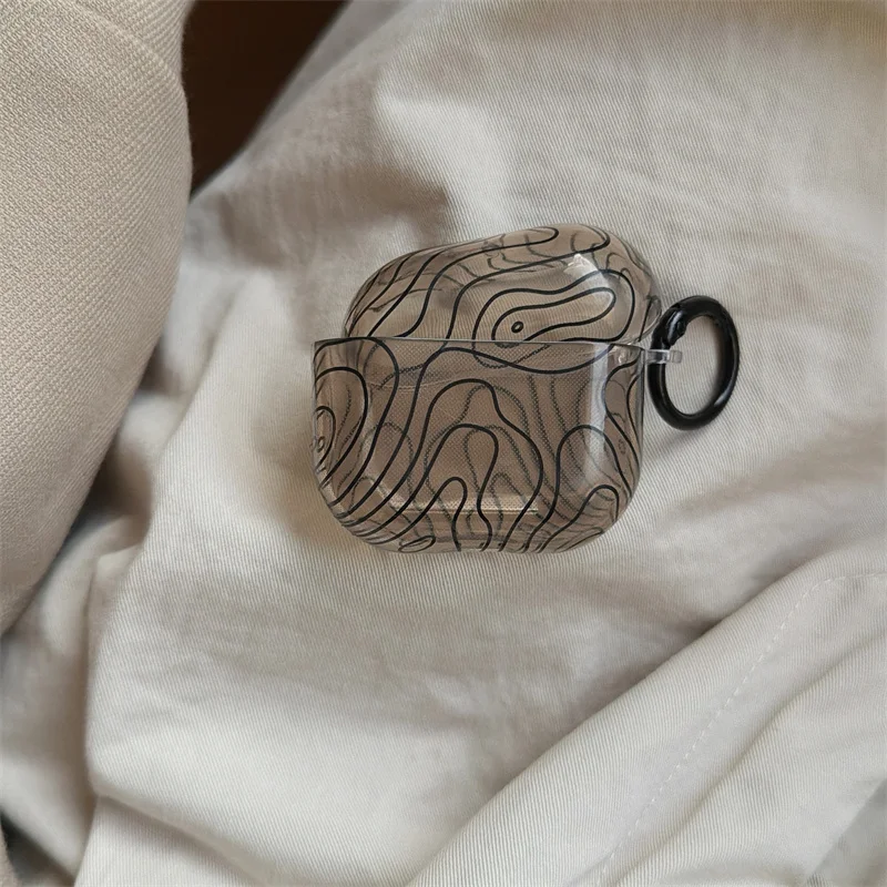 Garis geometris hitam transparan |   Gesper bundar |   Casing headphone |   Hadiah untuk sahabat |   Cocok untuk Airpods 2 3 4 pro/pro2 pro3