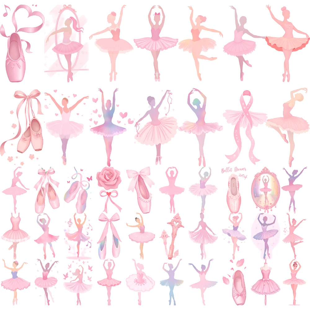 63pcs Temporary Tattoo Ballerina Shoes Cartoon Ribbons Ballet Dancers Waterproof Long-lasting Body Stickers For Cheeks