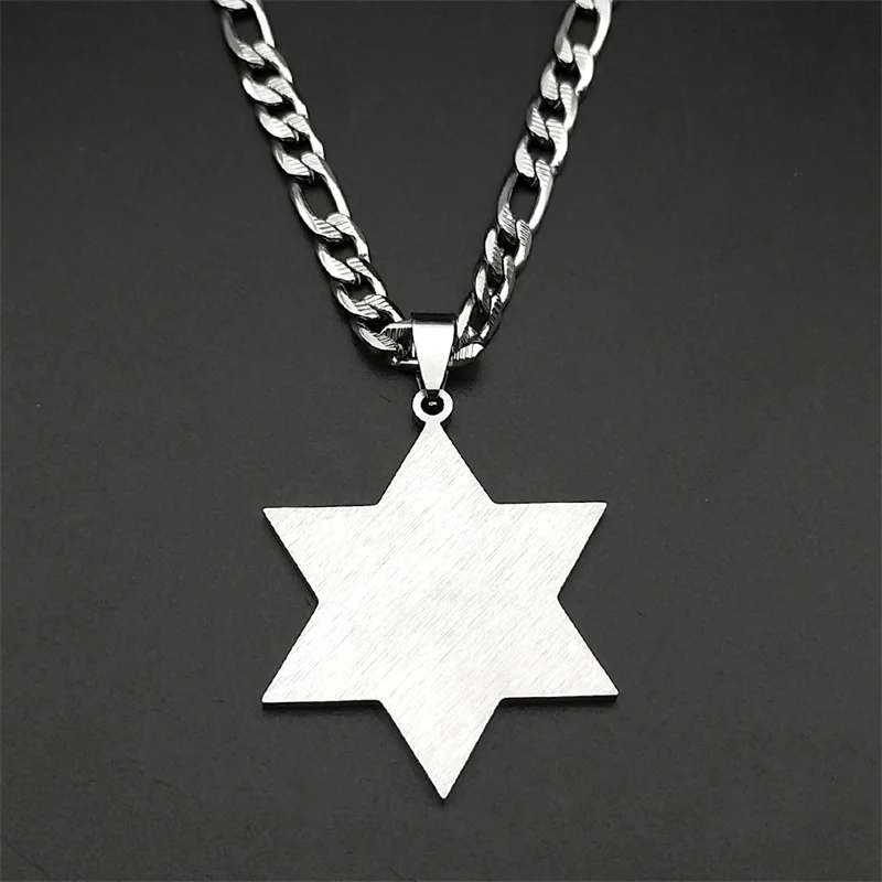 العبرية نجمة داود قلادة قلادة للنساء الرجال الفولاذ المقاوم للصدأ الفضة اللون اليهودية السداسية يبارك سلسلة تميمة المجوهرات #3