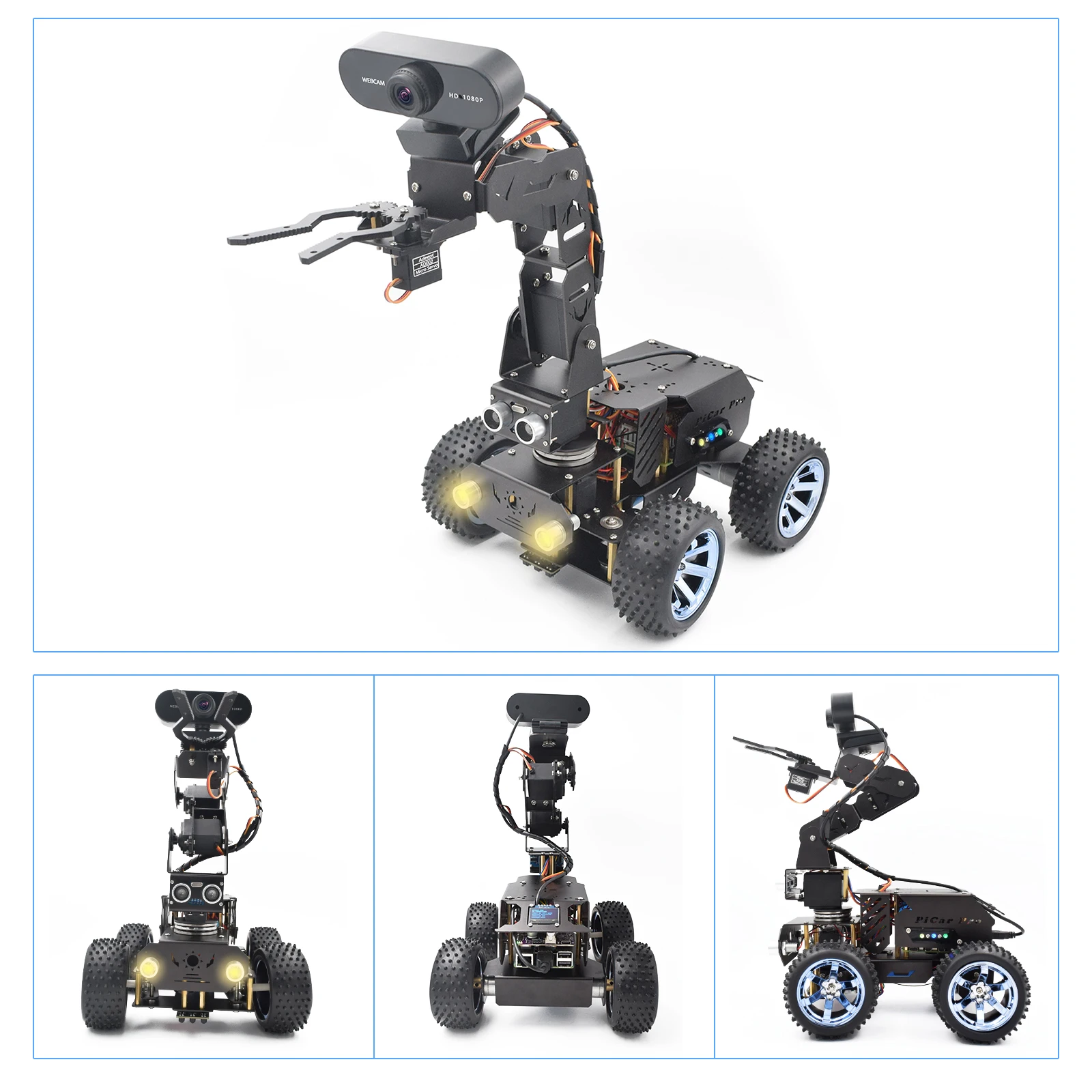 مجموعة الروبوتات Adeept PiCar Pro V2 (Raspberry Pi غير متضمنة)، سيارة ذكية مع ذراع آلي 4-DOF لـ Pi 5/4/3