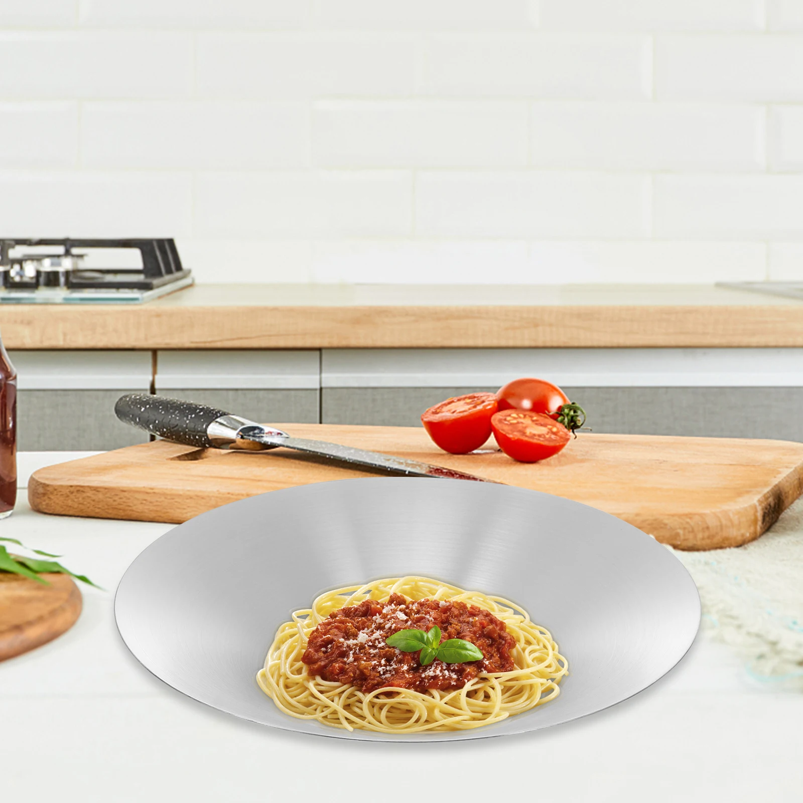 

Stainless Steel Food Plate Round Dish For Bbq Picnic Party Camping Soup Holder Pasta Bowl Noodles Plate Snack Container Kitchen