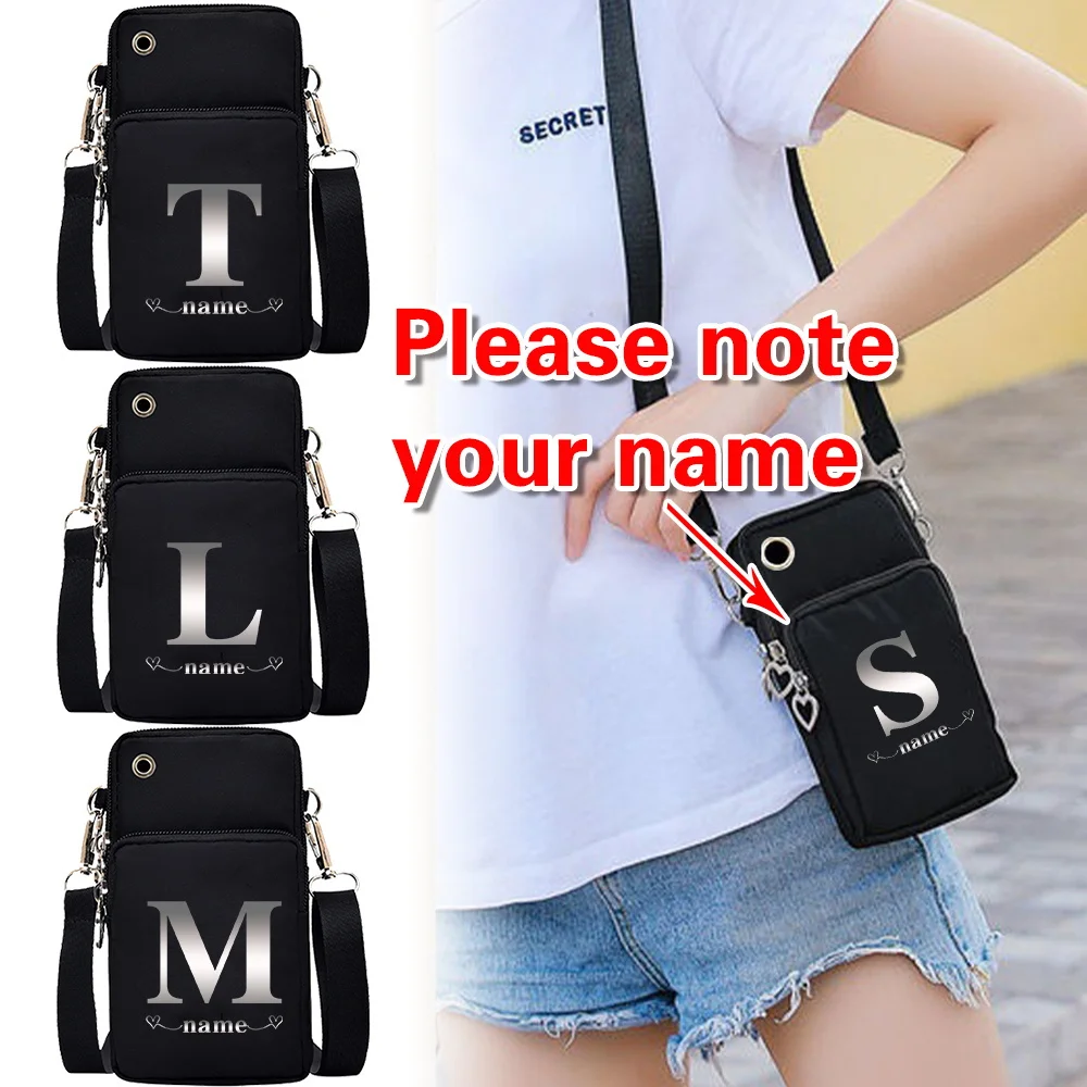 

Personalized Customization Name Black Fashionable Mobile Phone Bag Sports Arm Bag Luggage Strap Crossbody Bag Handbag