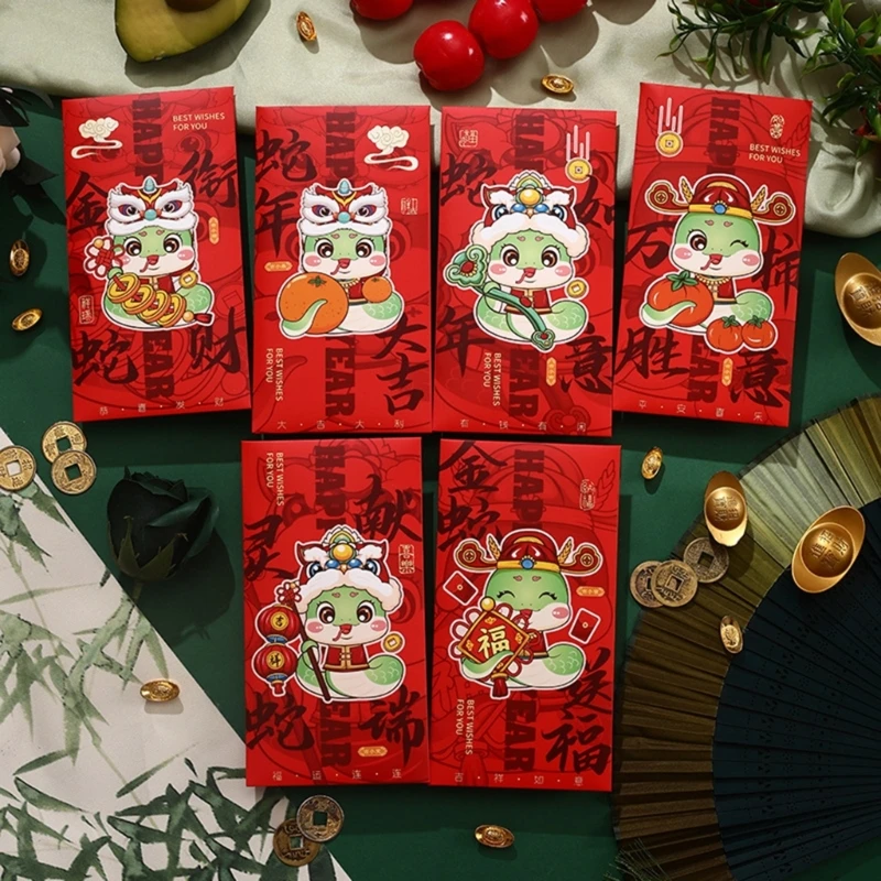 6Pcs New Year Redness Packets Cartoon Snake Year Themed Envelopes Multifunctional Chinese Zodiacs Money Paper Bag