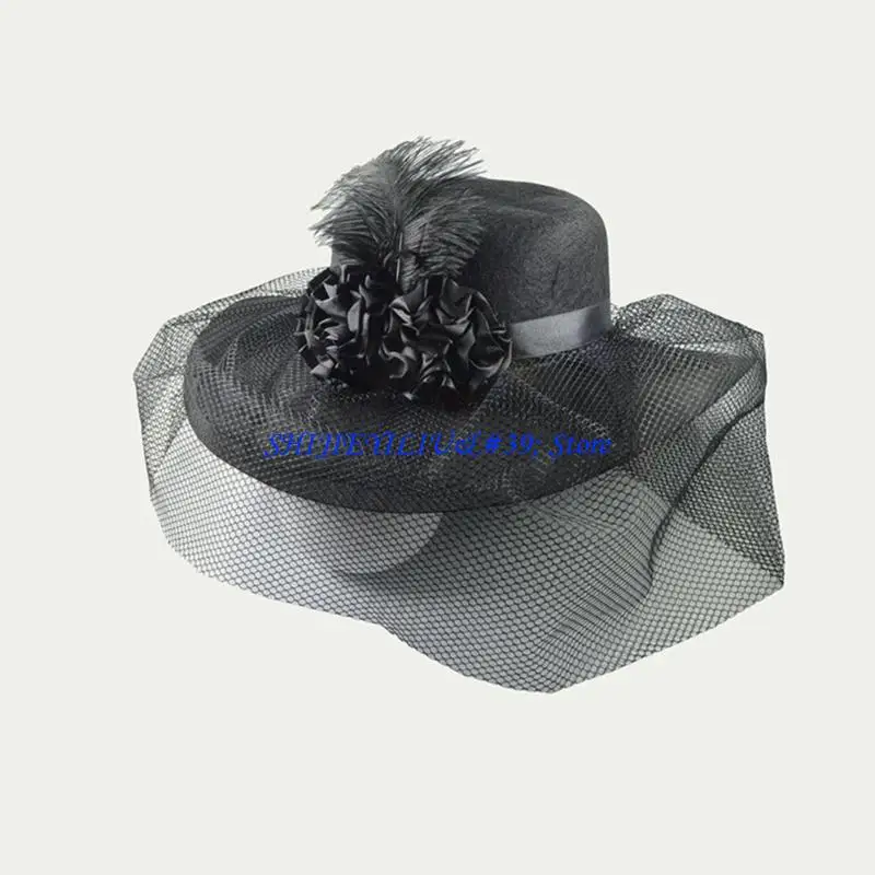 E21F Derby Hat Tea Party Hat With Veil Church Fascinator Hat For Women With Net