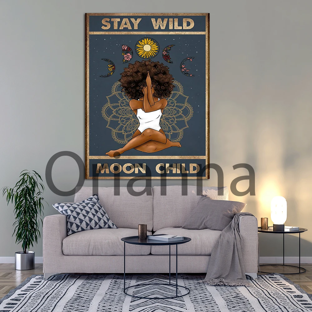 Stay Wild Moon Child Retro Poster Black Women Wall Art Canvas Painting Decor Picture Vintage Prints Home Decor Girl Gift Cuadros