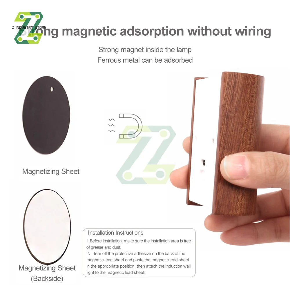 Linkage in Legno Sensore di Movimento Luci Notturne USB Ricaricabile Senza Fili LED Lampada da Parete a Induzione Camera da Letto Corridoio Cucina Luce Scale