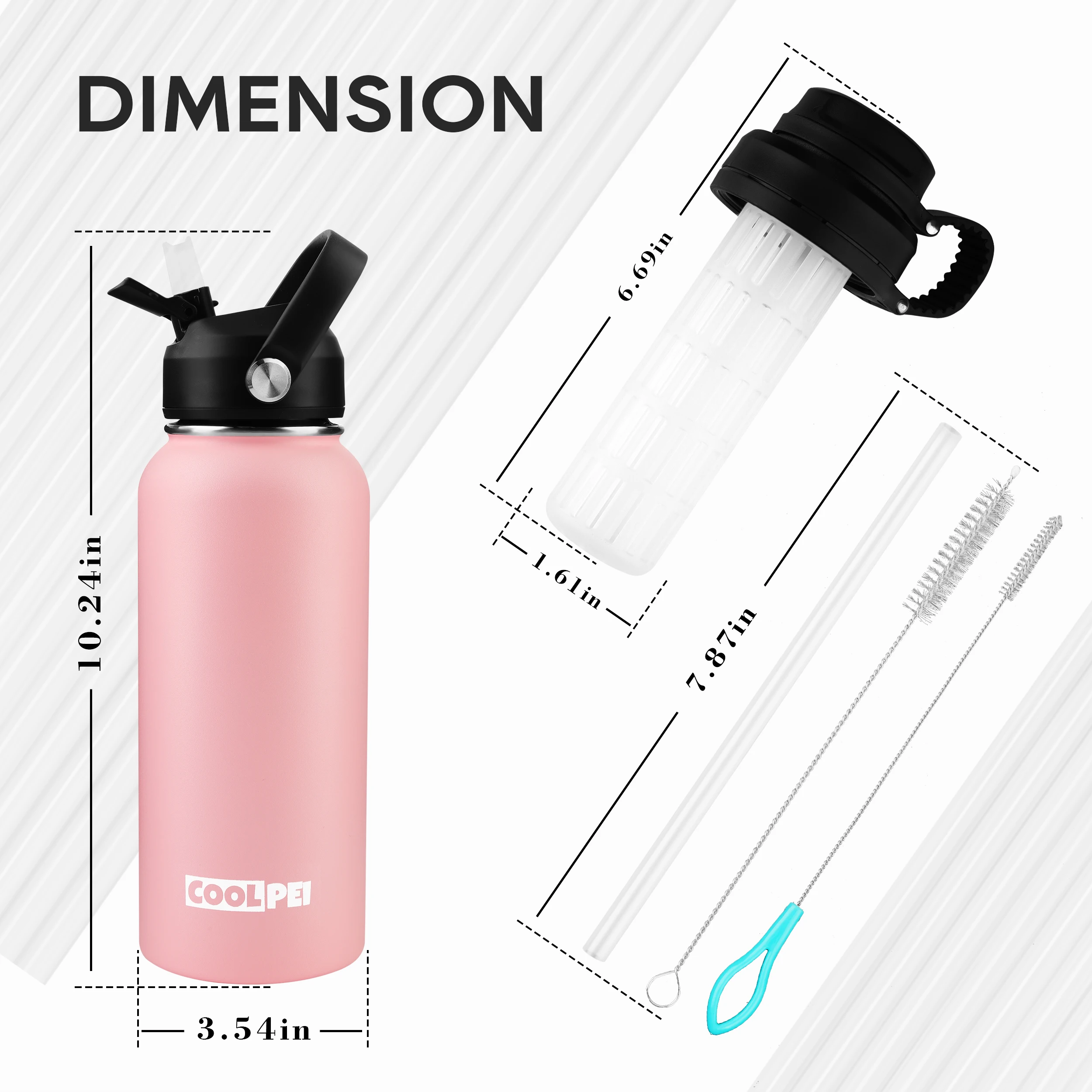 Stainless Steel Travel Water Bottle with Infuser &Tea Strainer Filter Insulated Tea Bottles with Straw & 2 Lid Insulation Bottle