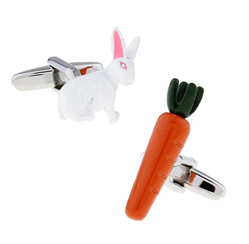 Novelty Animal Design Rabbit & Radish Cufflinks For Men Quality Brass Material White Color Cuff Links Wholesale&retail