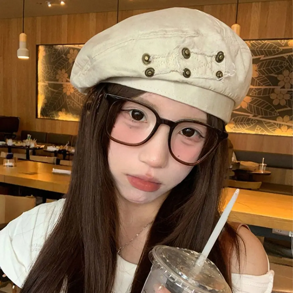 Fashion Japanese Style Washed Cotton Demin Berets Retro Literary Painter Hat Visor Casual Artist Cap Streetwear