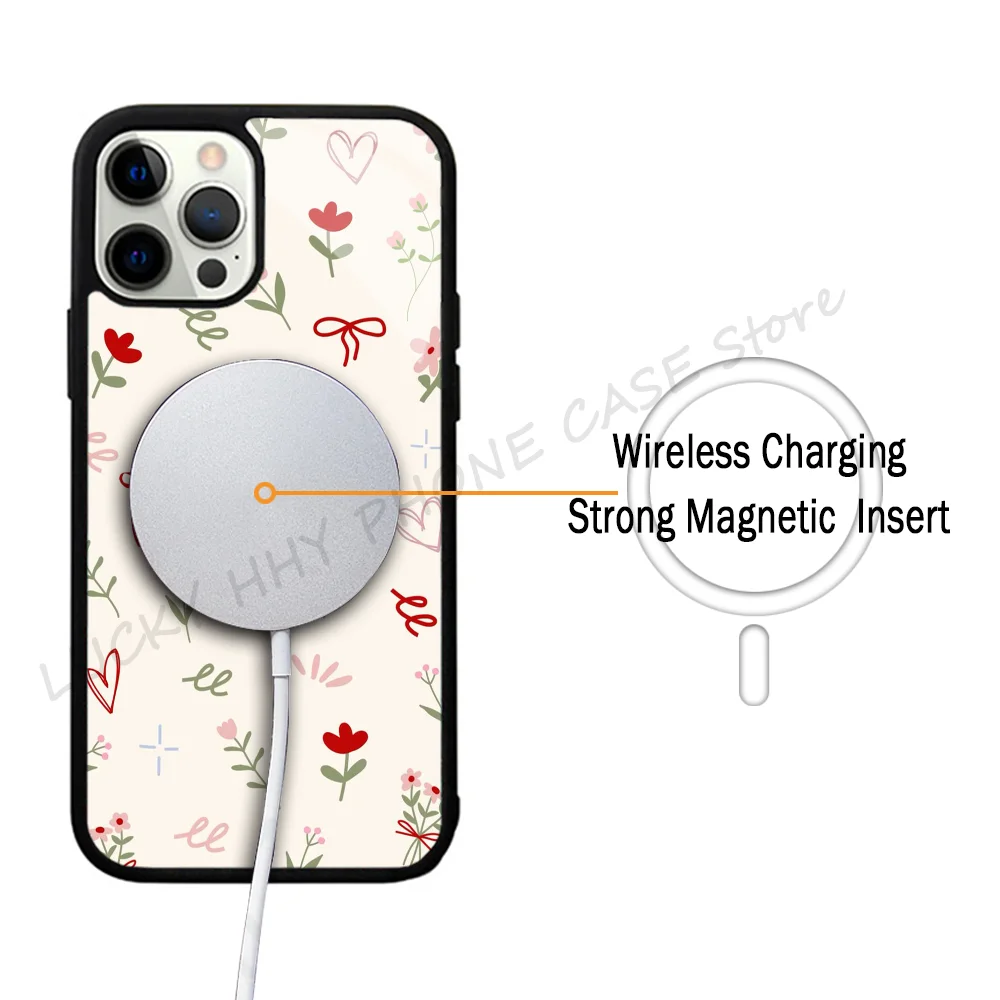 Valentine Flowers Phone Case Strong Magnetic For IPhone 15 14 13 Pro Max 11 12 Mini For Magsafe