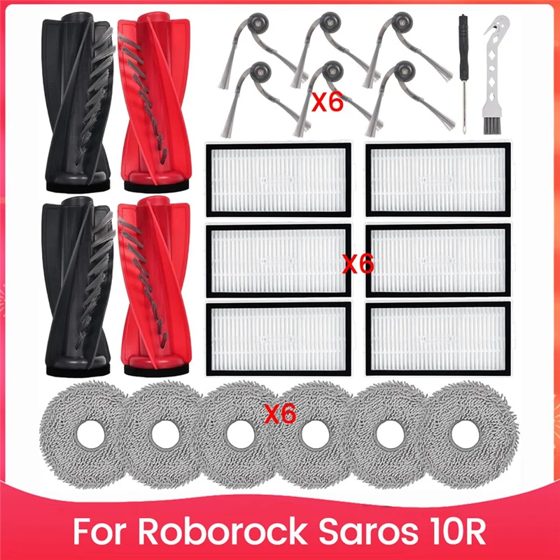 ABBK-Replacement Parts For Roborock Saros 10R Robot Vacuum Cleaner Accessory Set Main Side Brush HEPA Filters Mop Pads