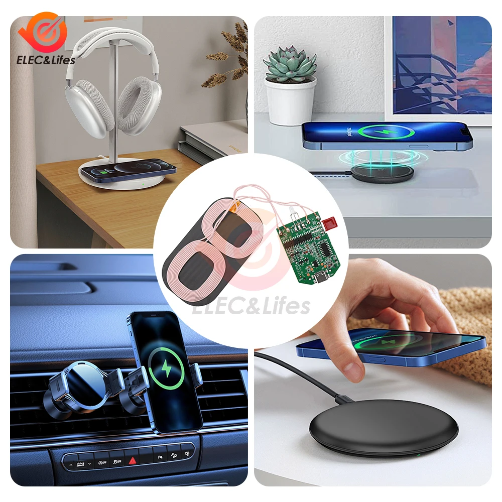 5V 9V 12V 5/10/15W Wireless Charger Receiver Module Wireless Charging Receiving PCBA Board Power Supply Coil For Apple Android