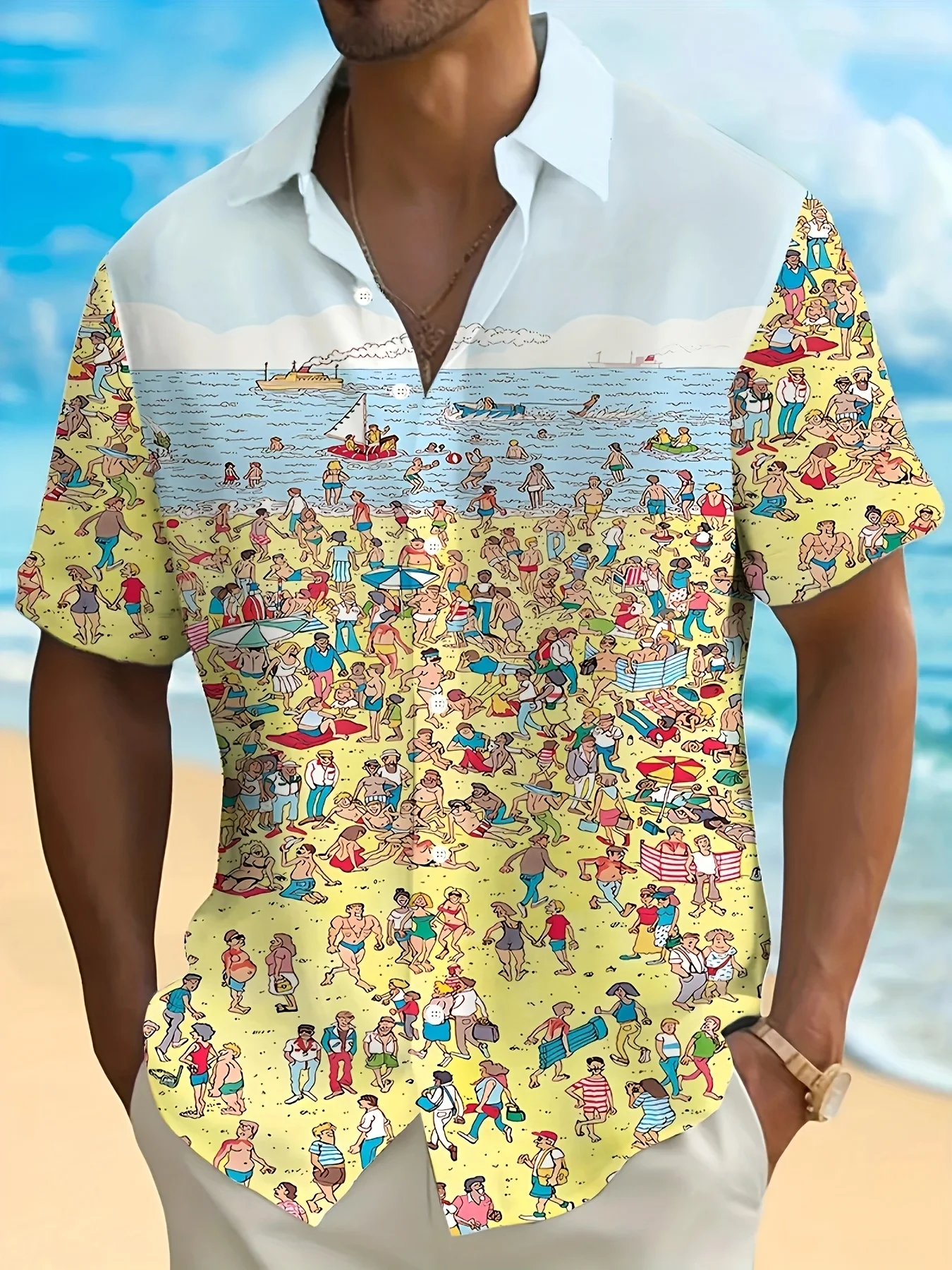 Simple Men's Shirt 3d Face Print Short Sleeve Shirts Beach Casual Clothing Loose Oversized Hawaiian Shirt
