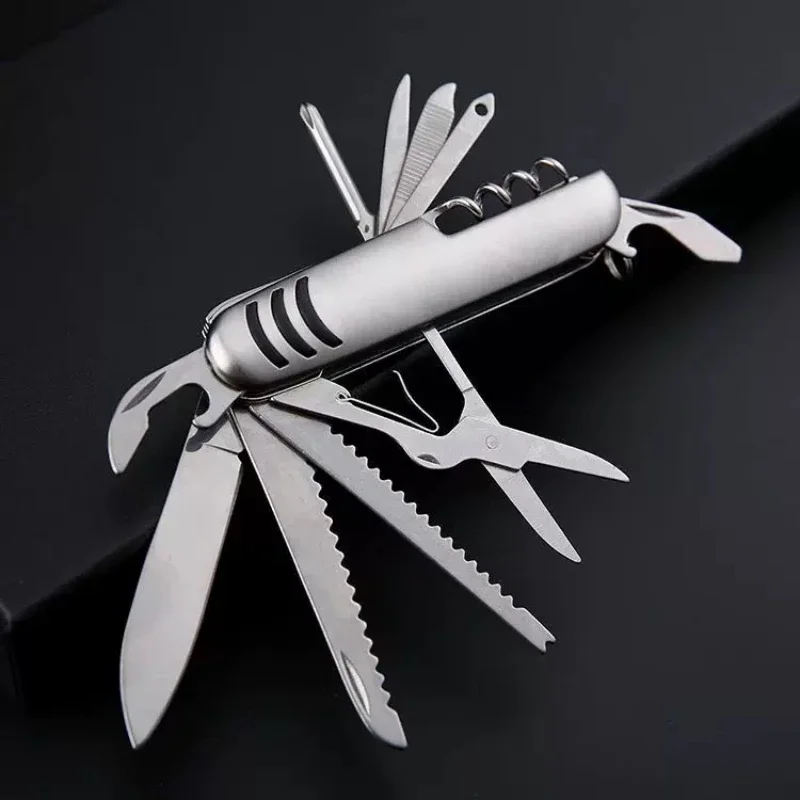 2pcs Portable Multi-purpose Knife 11 in 1 Folding Stainless Steel Cross Screws, Wood Saw Scissors Hiking Emergency Tool image 3