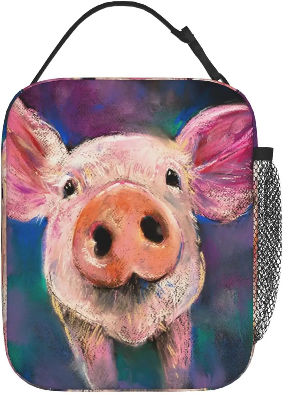 Pig Portrait Art Lunch Bag Reusable Portable Thermal Lunch Box Insulated Meal Bag Food Container for School Work Picnic Travel