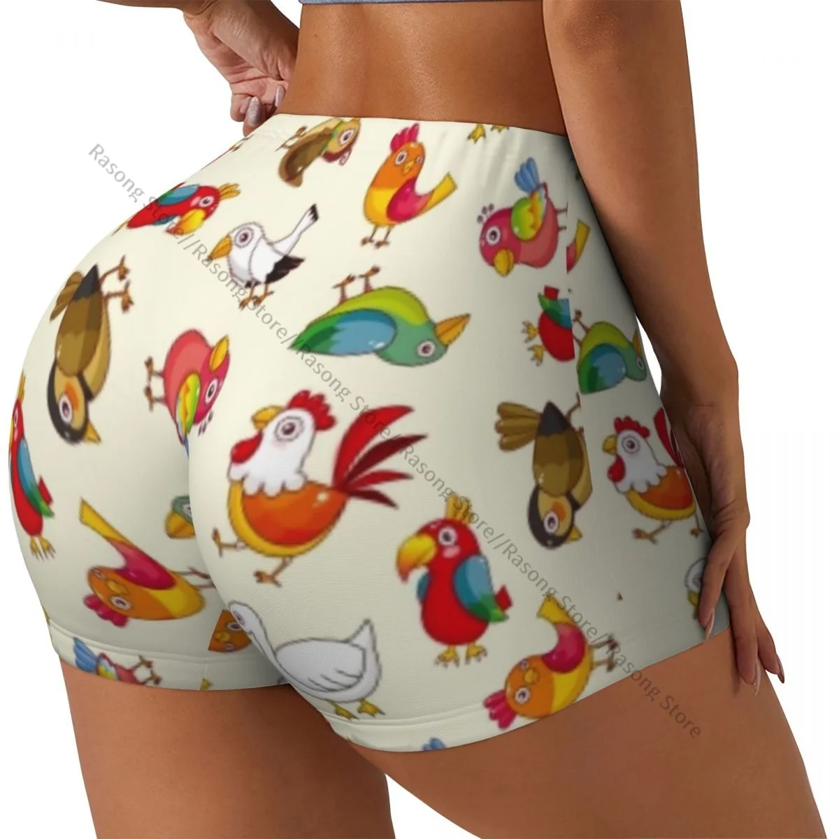 กางเกงขาสั้นกีฬาเอวสูงรัดรูป ลายนกน่ารัก สำหรับออกกำลังกาย โยคะ สวมใส่สบายสำหรับผู้หญิง