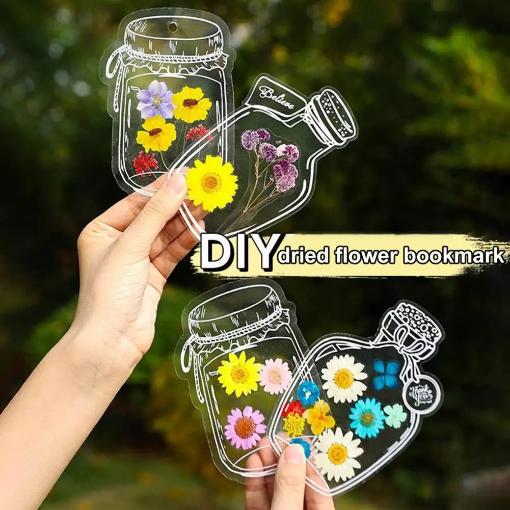 Penanda Buku Bunga Kering DIY Buatan Tangan, Penanda Buku Bunga Tekan Transparan, Stiker Stoples Transparan Perekat untuk Perlengkapan Buku