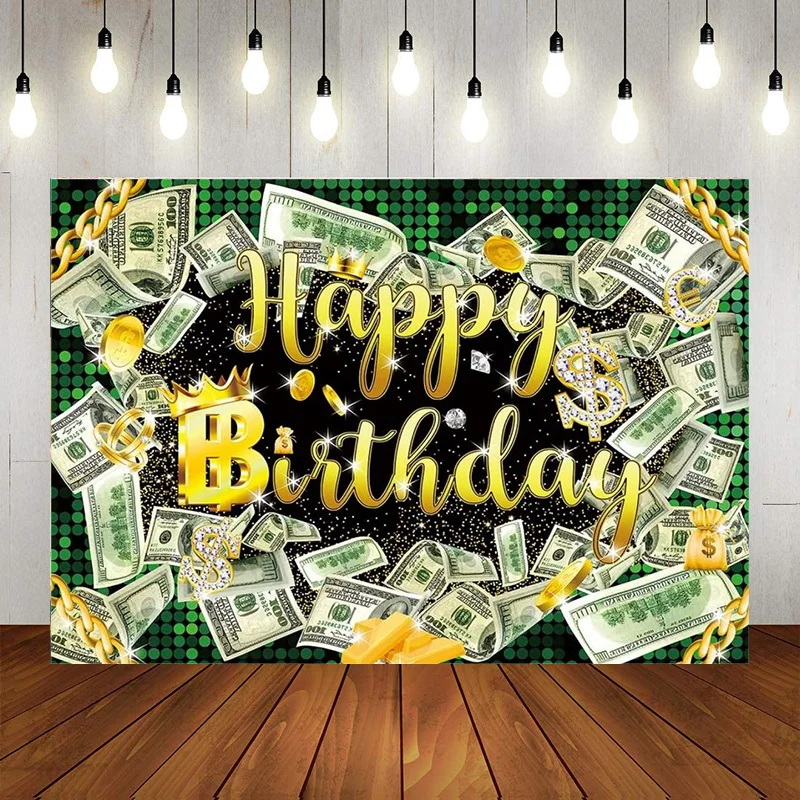 Money Dollar Bill Backdrop Hip Hop Theme Photographic Background Cash Birthday Party Photo Decor Banner