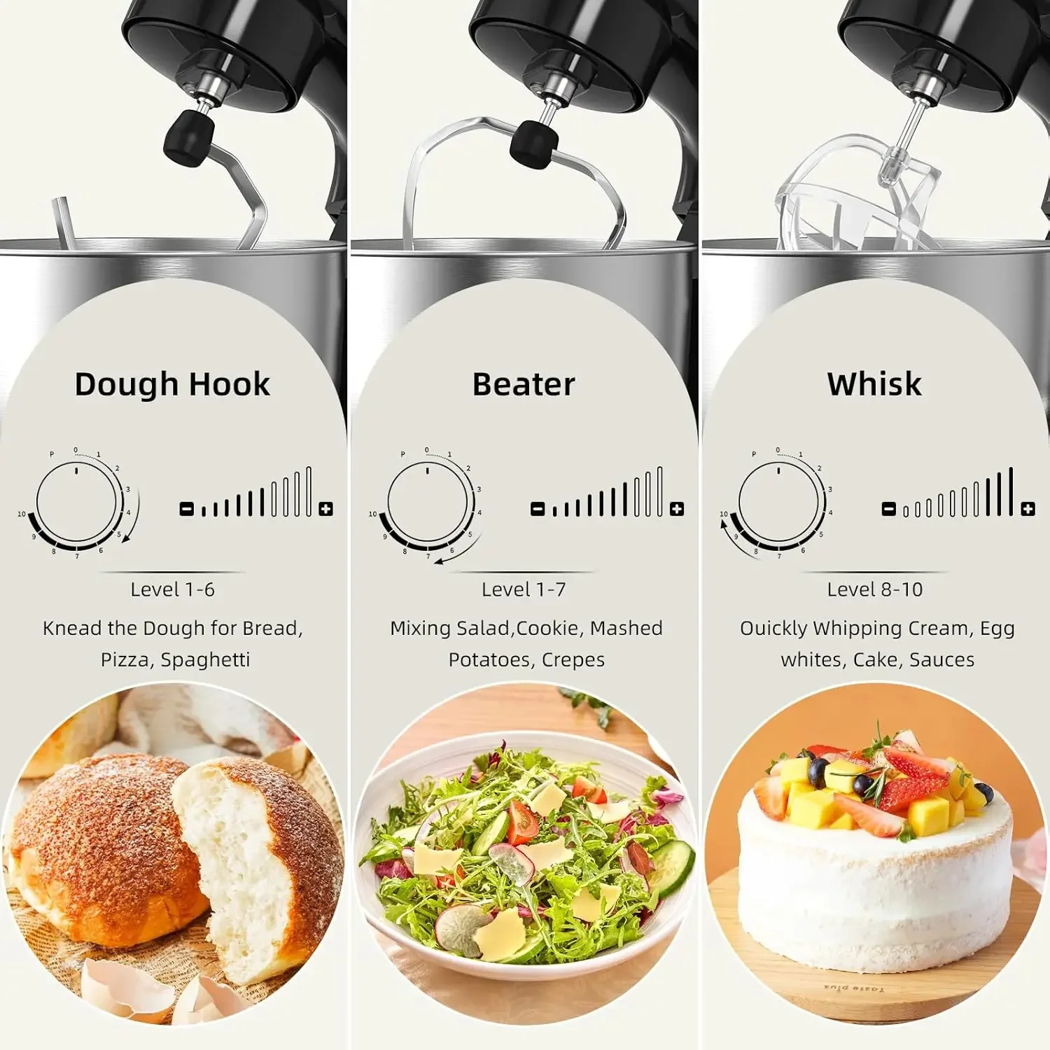 Stand Mixer,10 Speeds Tilt-Head Food Mixer, 3-IN-1 Kitchen Mixer for Daily Cooks with 5.5 QT Bowl,Dough Hook, Beater, W