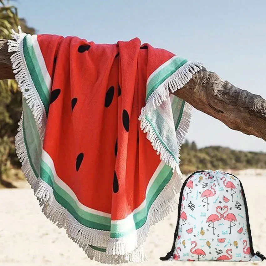 Towels Bath Shower Round Sports Toalla Storage Mat With Summer Watermelon Tassels Beach Playa Yoga Bag Drawstring