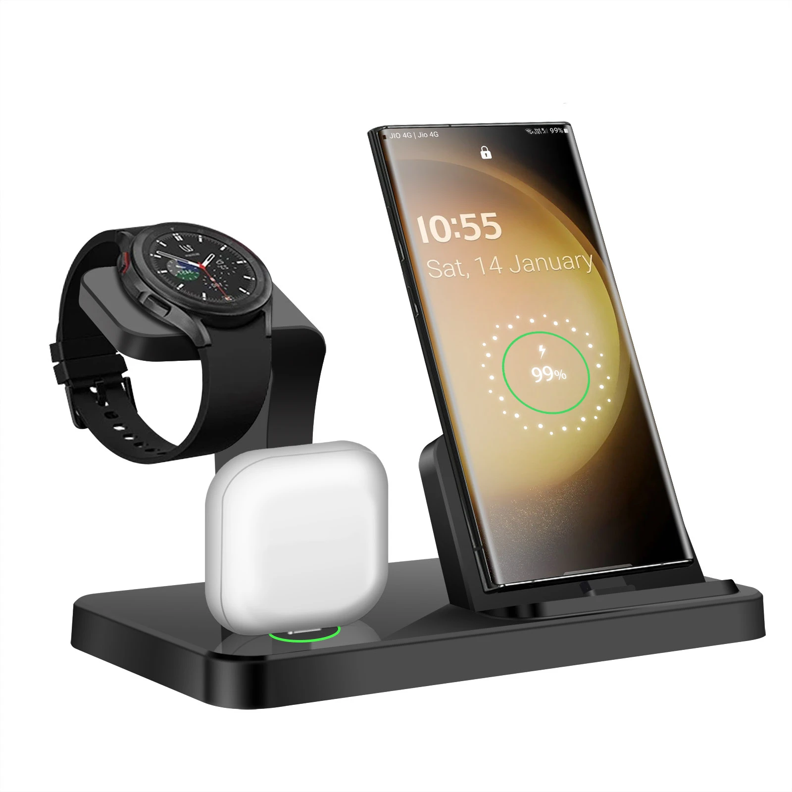 Charging Station 3 in 1 Fast Wireless Charger for Samsung S24 S23 S22 Note 20 Z Flip Z Fold for Galaxy Watch 7 6 5 Pro 4 3 Buds