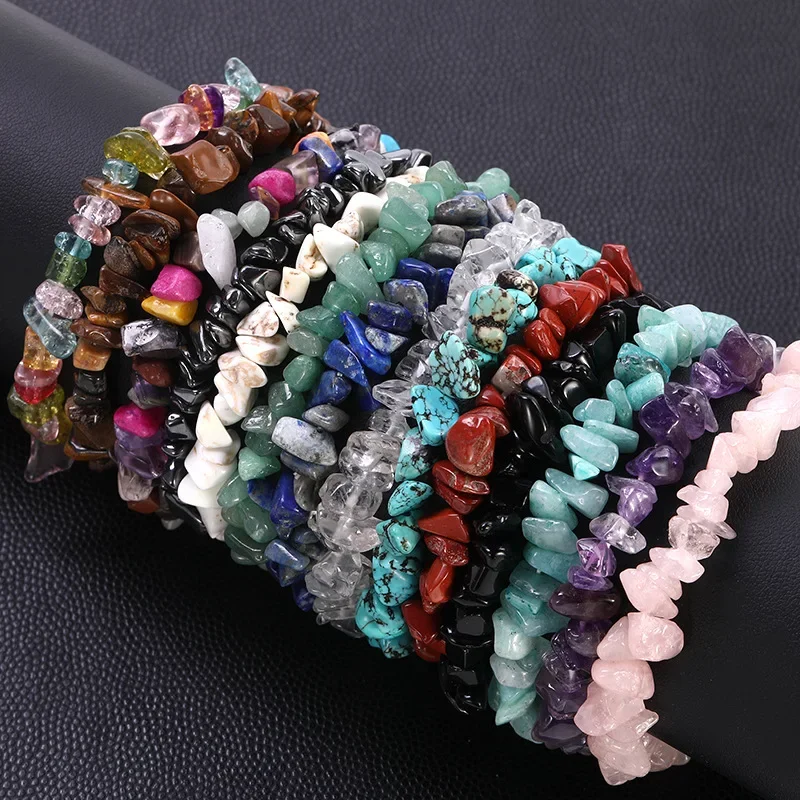 Crystal Gemstone Irregular Energy Stone Bracelet Beads Chips Jewelry Amethys Aquamarine Healing crystal bracelet for anxiety