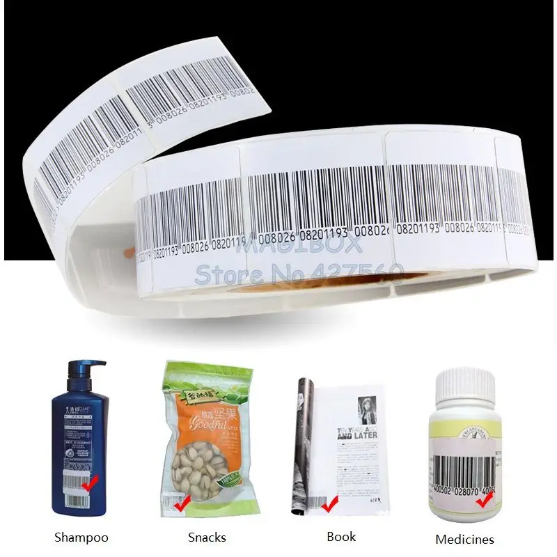 1000pcs/roll  8.2MHz RF Soft Label Security Anti-theft Tags RF Barcode Stickers ,EAS system