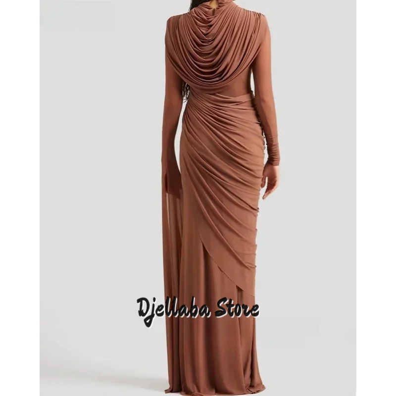 

Brown Chiffon Evening Dress Full Sleeves Mermaid Slim Prom Party Dresses Elegant Simple Maxi Prom Gowns Customized